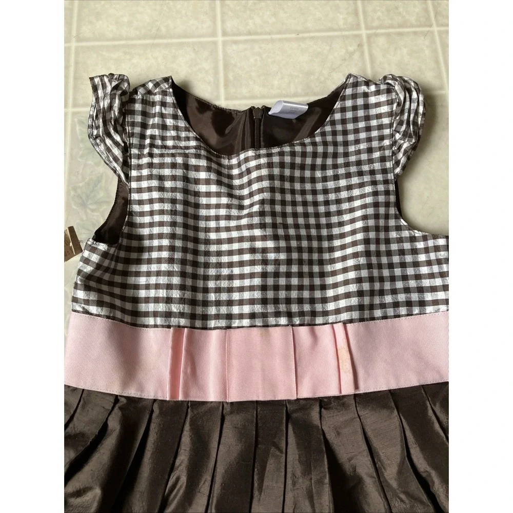 Gymboree Celebrate Spring brown gingham pleated silk dress girl size 10 Modest